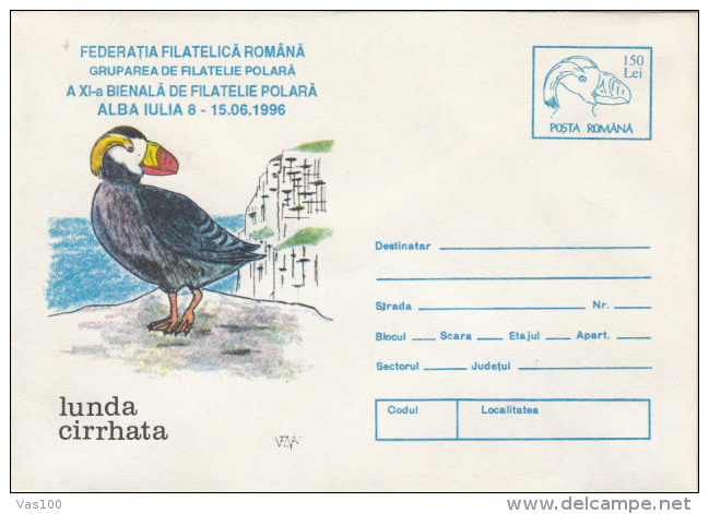 SEA PARROT, COVER STATIONERY, ENTIER POSTAL, 1996, ROMANIA - Marine Web-footed Birds