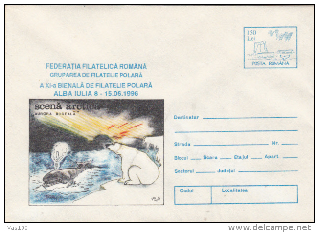 WHALE, POLAR BEAR, COVER STATIONERY, ENTIER POSTAL, 1996, ROMANIA - Baleines