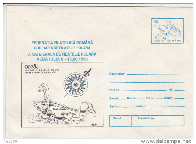 WHALE, ORCA, COVER STATIONERY, ENTIER POSTAL, 1996, ROMANIA - Baleines