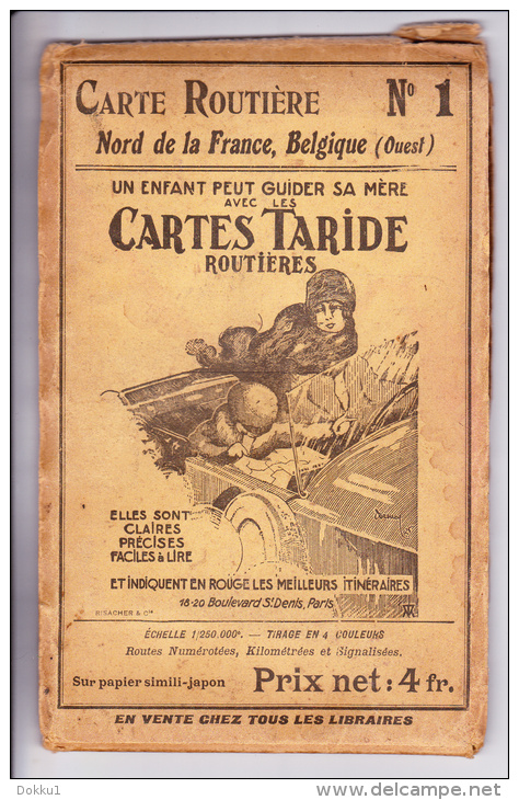 Carte Taride - Routière N° 1, Nord De La France, Belgique (Ouest) - 04/1930. - Cartes Routières