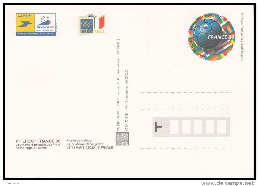 France 1998, Card " World Cup 1998" - Lettres & Documents