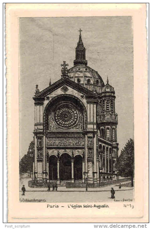 Paris - Eglise Saint Augustin -  Eau Forte G Schlumberger - Chiese