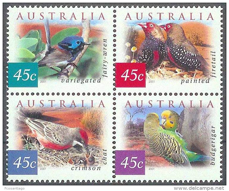 AVES - AUSTRALIA 2001 - Yvert #1966/69 - MNH ** - Uccelli Canterini Ed Arboricoli