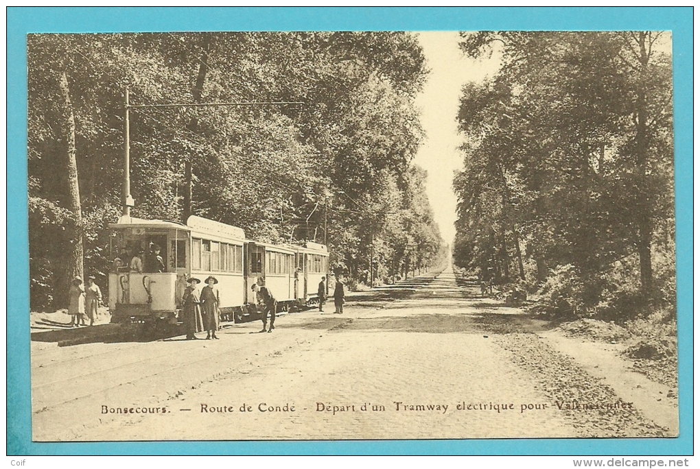 BONSECOURS - Route De Conde - Depart D´un Tramway Electrique Pour Valenciennes (E.DESAIX) - Péruwelz