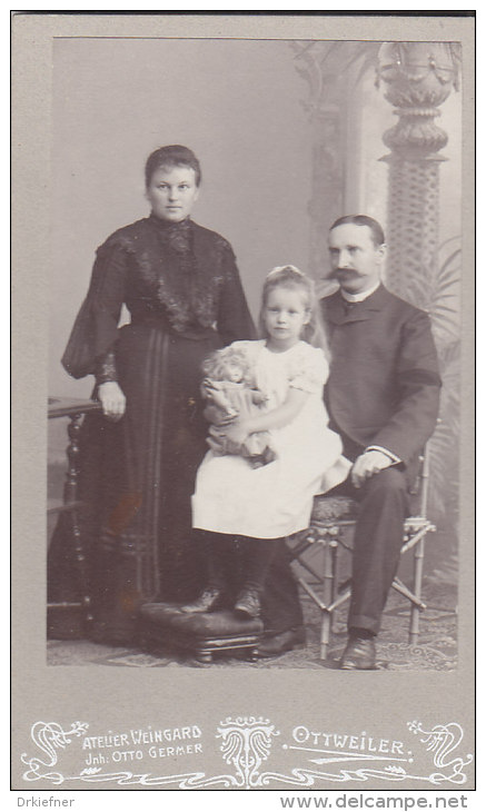 Kabinettfoto, Notar Ditgen Mit Frau Und Tochter, Ottweiler, Foto: Weingard, Ottweiler, Um 1905, JUGENDSTIL-Druck - Identifizierten Personen