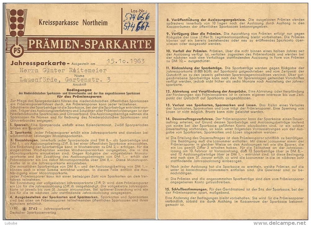 Kreissparkasse Northeim - Prämien Sparkarte                 1963 - Banque & Assurance