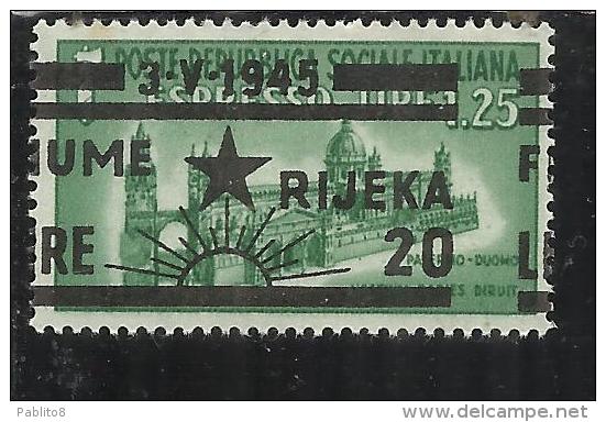 OCCUPAZIONE FIUME 1945 SOPRASTAMPA SPOSTATA VARIETA´ VARIETY SURCHARGE LIRE 20 SU 1,25 MNH - Occ. Yougoslave: Fiume