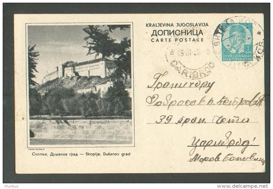 YUGOSLAVIA  1939  POSTAL STATIONERY  SKOPLJE , SENT TO  CARIBROD  ,  OLD POSTCARD    ,O - Entiers Postaux