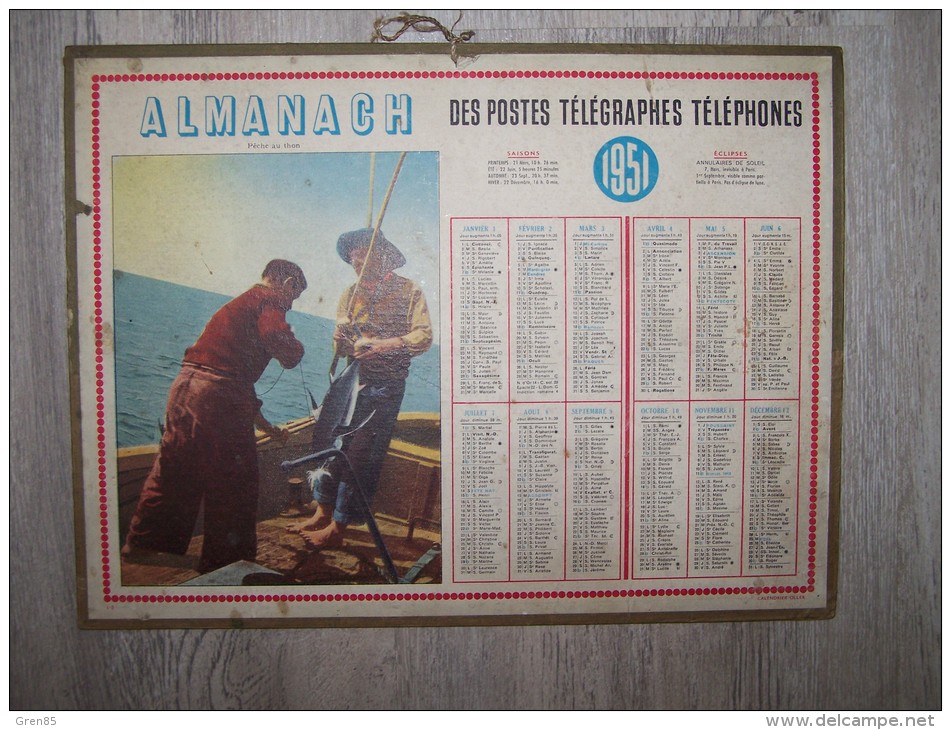 @ 1951 ALMANACH CALENDRIER DES POSTES TELEGRAPHES TELEPHONES, PECHE AU THON, OLLER, ARDENNES 08 - Grand Format : 1941-60