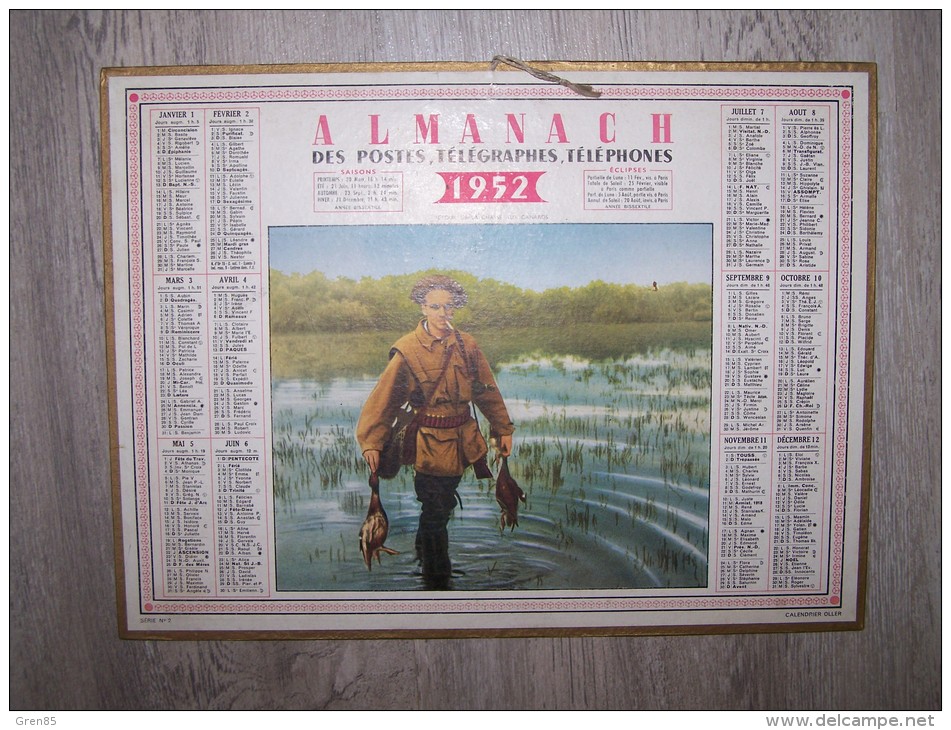 @ 1952 ALMANACH CALENDRIER DES POSTES TELEGRAPHES TELEPHONES, RETOUR DE LA CHASSE AUX CANARDS, OLLER, ARDENNES 08 - Big : 1941-60