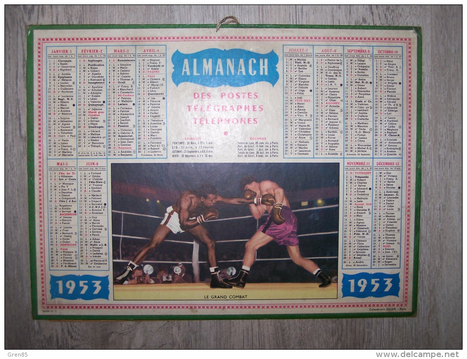 @ 1953 ALMANACH CALENDRIER DES POSTES TELEGRAPHES TELEPHONES, LE GRAND COMBAT, BOXE, OLLER, ARDENNES 08 - Tamaño Grande : 1941-60