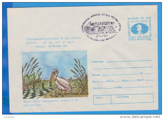 Pelicans,  Birds ROMANIA Postal Stationery Cover 1991 - Pélicans