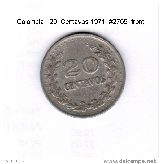 COLOMBIA    20  CENTAVOS  1971  (KM # 246.1) - Colombia