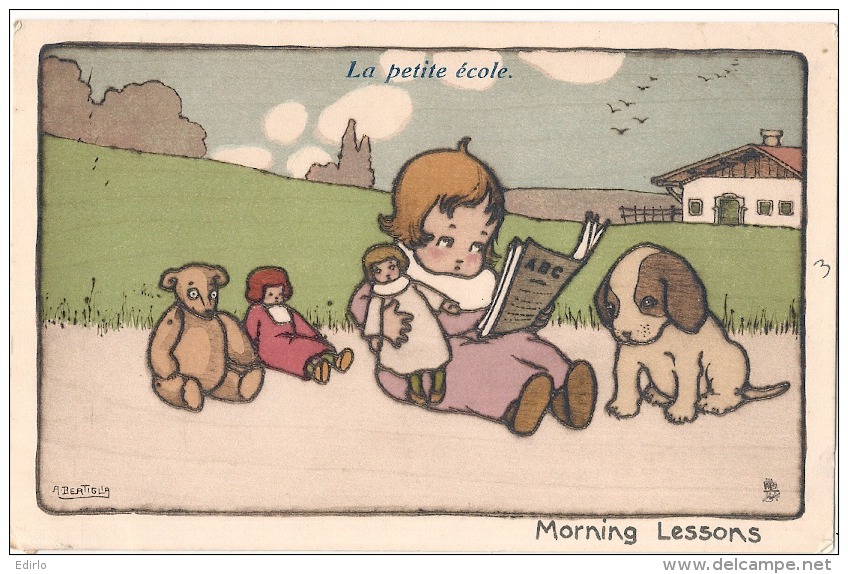 Illustrateur  - Bertiglia -  Morning Lessons  La Petite école  écrite Tuck's Post Card - TTB - Bertiglia, A.