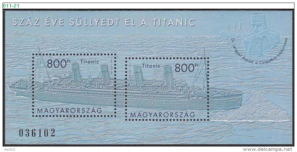 HUNGARY, 2012, 100 Years Since The Sinking Of The Titanic, Ship, Boat, Souvenir Sheet, MNH (**), Sc/Mi 4232 / Bl-345 - Ongebruikt