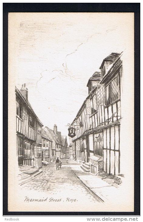 RB 947 - Early "Pencil Sketch" Postcard - Mermaid Street Rye - Sussex - Rye