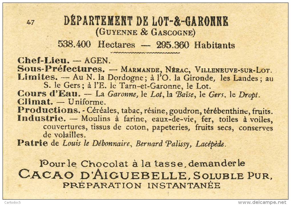 Lot Et Garonne  Chromos 9cm Sur 7cm Départemet Dos Scané - Autres & Non Classés