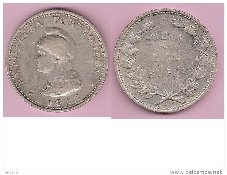 *portuguese India 1 Rupia 1912/11   (12 Over 11 !!!!) Km 18 Rare Coin ,look - Indien