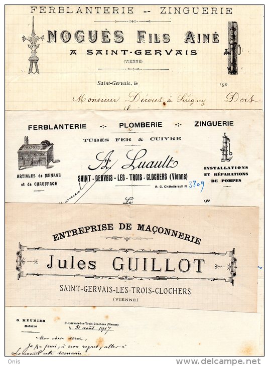 St Gervais 3 Clochers(Vienne):Lot De 16 Papiers De 1907 à 1933:LUAULT,LOURDEAU,BABIN,GUILLOT,NOGUES,MEUNIER,BECOGNEE,... - 1900 – 1949