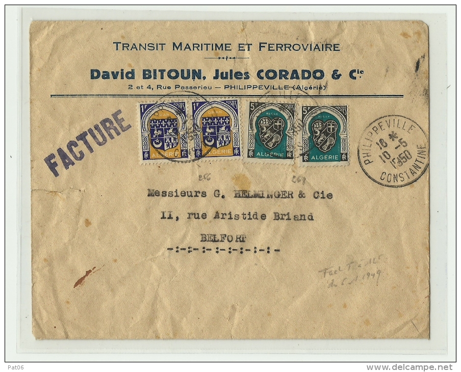 ALGERIE &ndash; Dpt. De Constantine &bdquo; PHILIPPEVILLE &ldquo;FACTURE &ndash; Tarif  FRANCE METRO à 12F. - Storia Postale