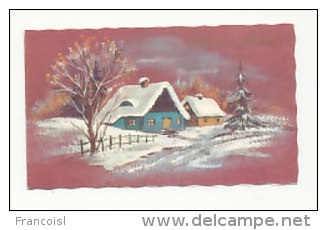 Mignonnette Double. Bonne Année. Ferme Dans La Neige. 6,5/11 Cm. Kruger. 1967 - Nouvel An