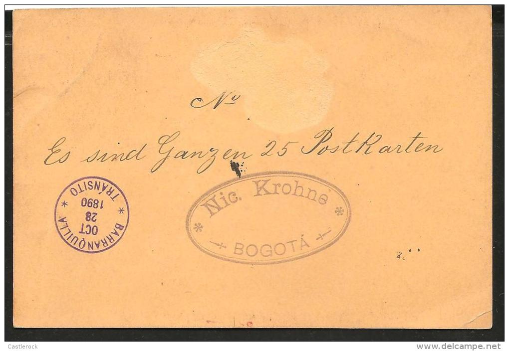 O) 1890 COLOMBIA, POSTAL CARD, COAT OF ARMS, TRANSIT FOR BARRANQUILLA, TO GERMANY, XF. - Colombie