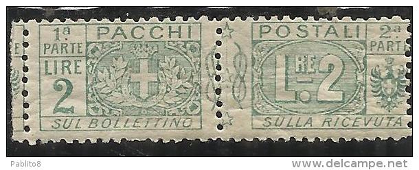 ITALY KINGDOM ITALIA REGNO PACCHI POSTALI 1914 - 1922  NODO DI SAVOIA LIRE 2  MNH BORDO DI FOGLIO - Pacchi Postali