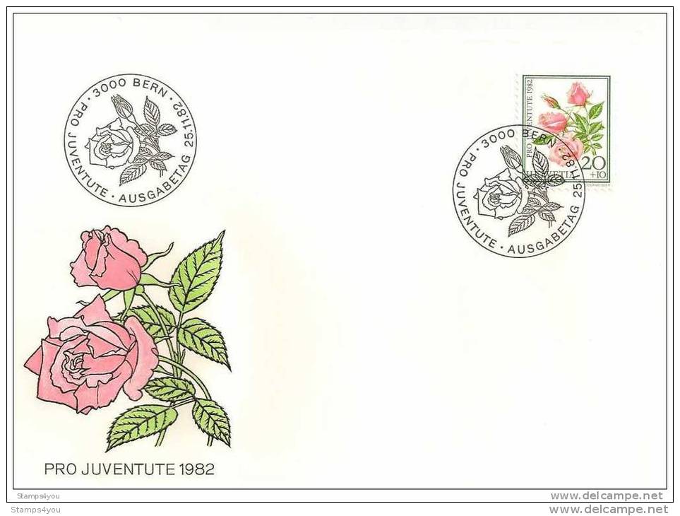 CH - 5974 - 5 Enveloppes Avec Série Po Juventute 1982 - Oblit Spéciale 1er Jour - Roses