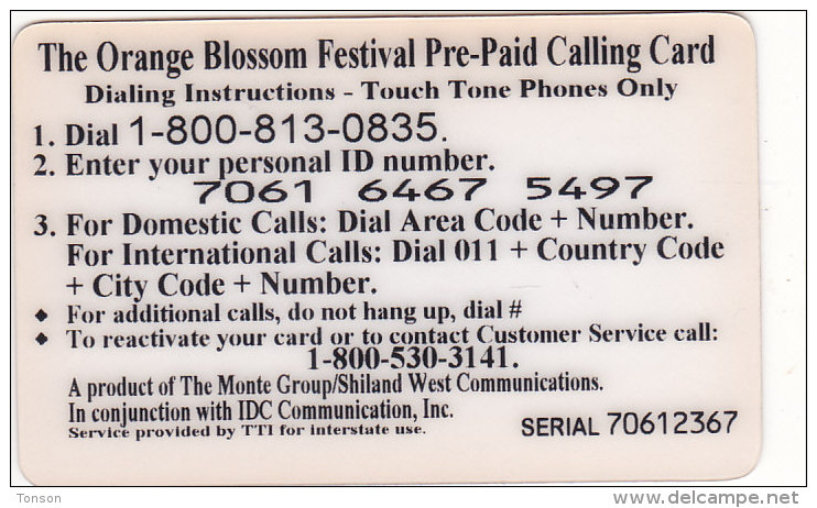 United States, SKU-22962, IDC Communications, Sunkist Orange Blossom Festival, 2 Scans. - Autres & Non Classés