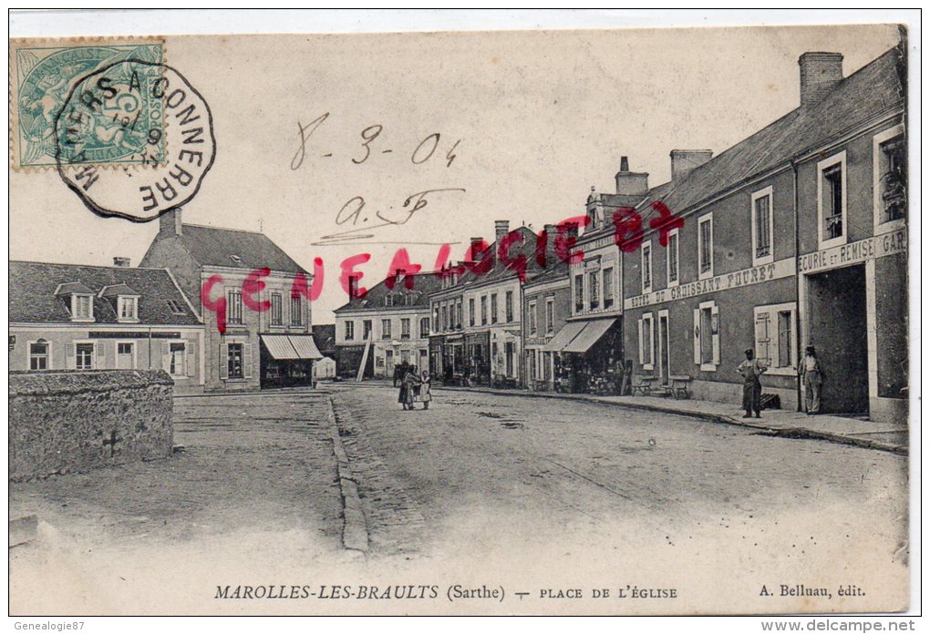 72 - MAROLLES LES BRAULTS -  PLACE DE L' EGLISE - HOTEL DU CROISSANT  - PRECURSEUR - Marolles-les-Braults