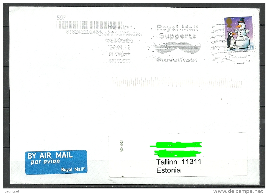 GREAT BRITAIN England Air Mail Cover To Estland Estonia Estonie 2012 Schneemann Snowman - Brieven En Documenten