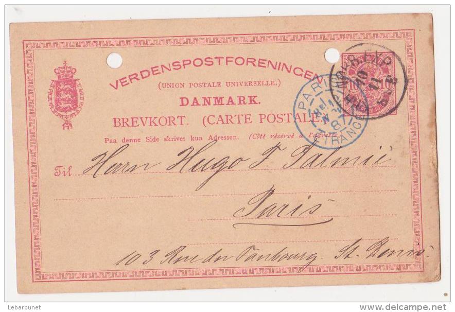 Entier Postal Ancien 1887 (Danmark)  (10) Ayant Voyagé - Interi Postali