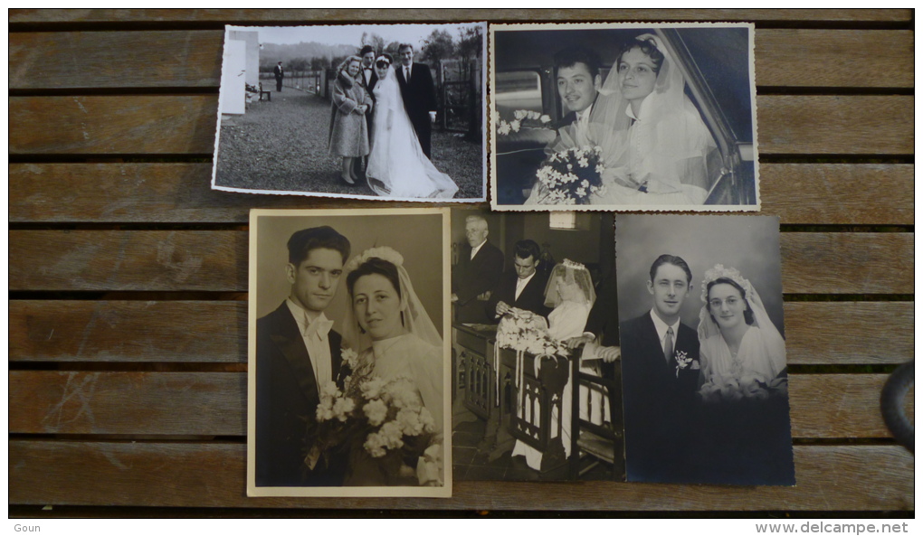 BC5-2-84 Lot 5 Carte Photo  Mariés Mariage Couple Noces Wedding Bruiloft Broderie - Hochzeiten