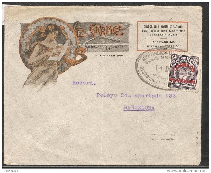 O) 1926 COLOMBIA, COAT OF ARMS, 4 CENTAVOS, COVER FROM BOGOTA TO BARCELONA-ESPAñA, XF. - Colombia