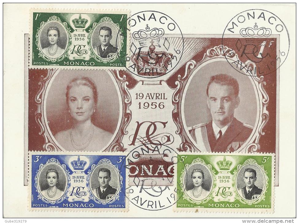 MONACO 1956 - MAXIMUM CARD WEDDING RAINIER / GRACE W 3 STS OF 1-3-5 FR POSTM APR 19,1956 NEW PERFECT BACK RED RUBBER STA - Maximumkaarten