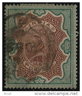 INDIA 1895 3r Brown + Green QV SG 108 U LV43 - 1882-1901 Empire