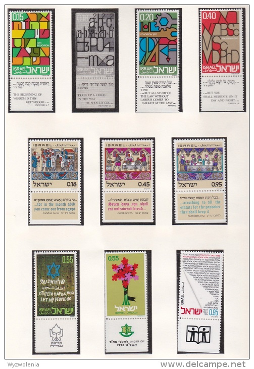 DV 587c) Israel MiNr. 538, 540, 541 Schulwesen, 547-49 Pessach, 550 Einwanderer, 551 Gefallene, 562 Buch - Nuevos (con Tab)