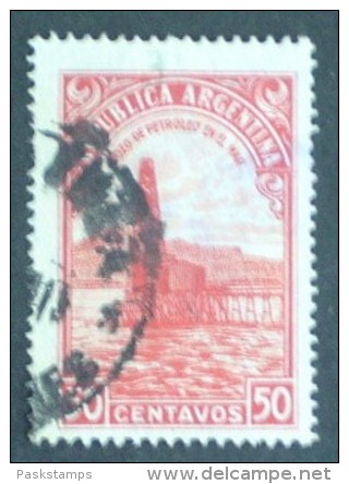 Argentina 1936 SC# 444 Petroleum Oil Well 50c Red-Orange - Usati