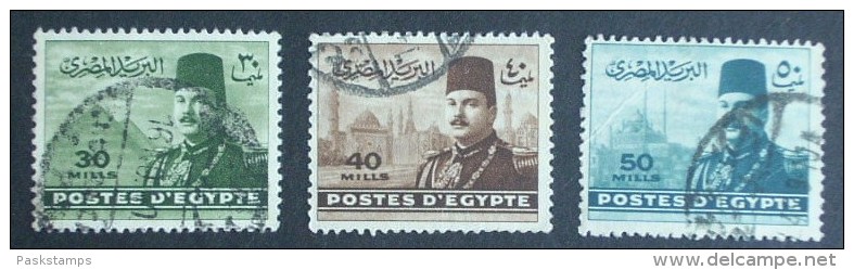 Egypt - 1947 King Farouk- 30c -40c- 50c - Scott # 234 - 235 - 236 - Gebruikt