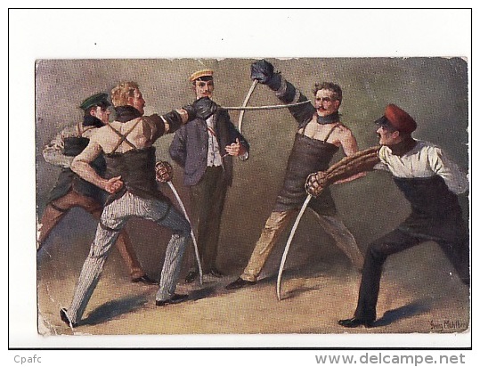 Carte 1910 Signée Georg Muhlberg :exercice ESCRIME , SABRE ? - Fencing
