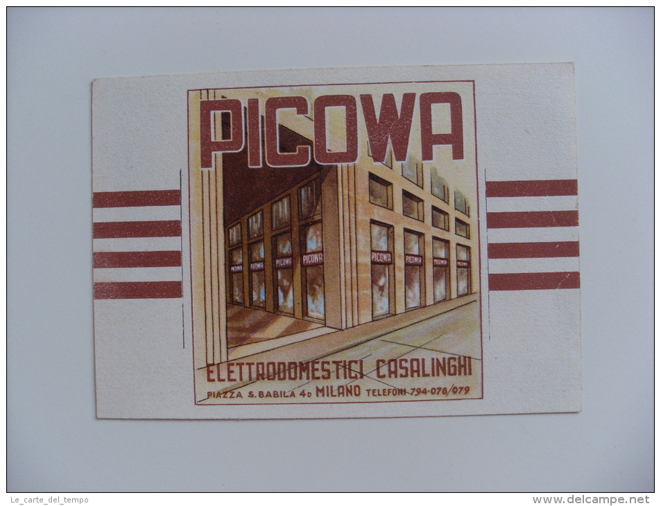 Calendario/calendarietto PICOWA Elettrodomestici Casalinghi MILANO. 1952 - Grand Format : 1941-60