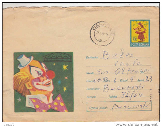 CIRCUS, CLOWNS, COVER STATIONERY, ENTIER POSTAL, 1970, ROMANIA - Circo