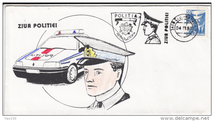 POLICE DAY, POLICE CAR, SPECIAL COVER, 1993, ROMANIA - Politie En Rijkswacht