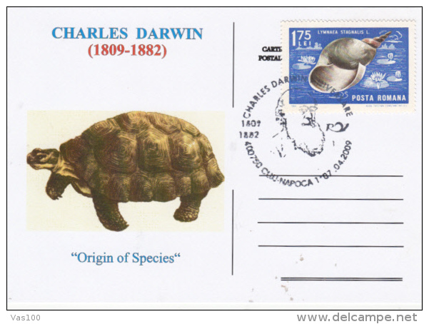 TURTLE, CHARLES DARWIN, SPECIAL POSTCARD, 2009, ROMANIA - Turtles