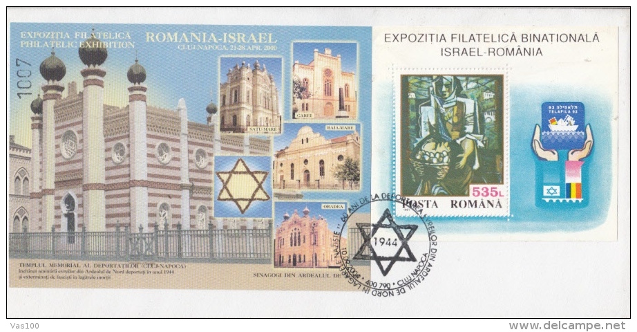 JUDISM, JUDAISME, CLUJ NAPOCA- DEPORTEES MEMORIAL TEMPLE, SPECIAL COVER, 2000, ROMANIA - Judaisme