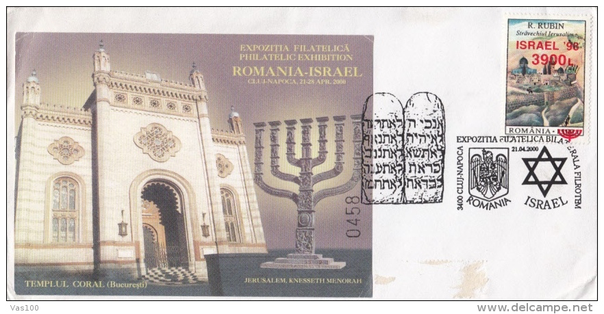 JUDISM, JUDAISME, BUCHAREST- CHOIR TEMPLE, MOSES STONES, SPECIAL COVER, 2000, ROMANIA - Jewish