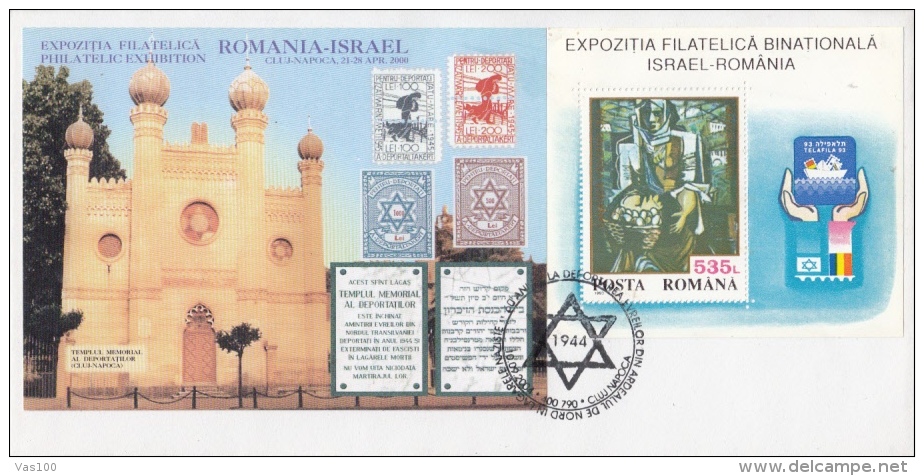 JUDISM, JUDAISME, JEWISH DEPORTATIONS TO NAZIST CAMPS, MEMORIAL TEMPLE, SPECIAL COVER, 2000, ROMANIA - Judaisme