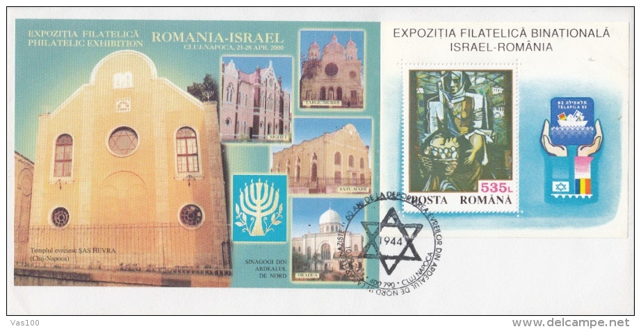JUDISM, JUDAISME, JEWISH DEPORTATIONS TO NAZIST CAMPS, SAS HEVRA TEMPLE, SPECIAL COVER, 2000, ROMANIA - Jewish