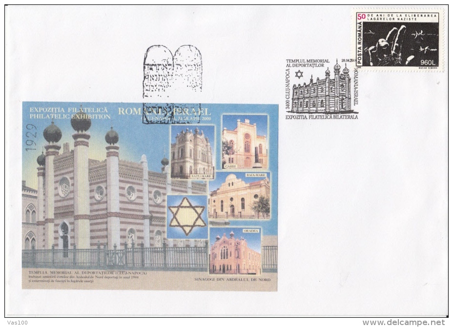 JUDISM, JUDAISME, CLUJ NAPOCA- DEPORTEES MEMORIAL TEMPLE, SPECIAL COVER, 2000, ROMANIA - Judaisme