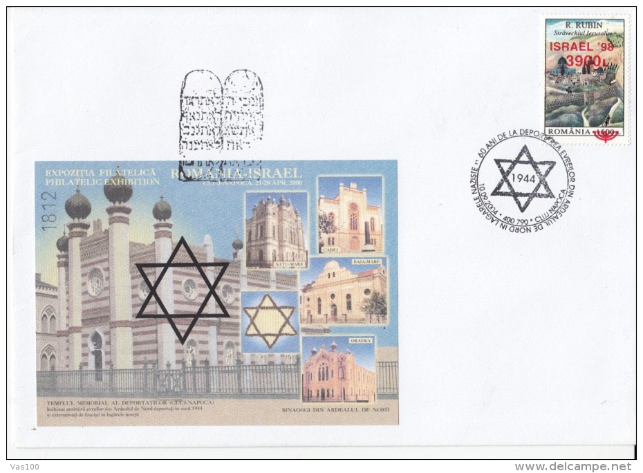 JUDISM, JUDAISME, CLUJ NAPOCA- DEPORTEES MEMORIAL TEMPLE, SPECIAL COVER, 2000, ROMANIA - Judaisme
